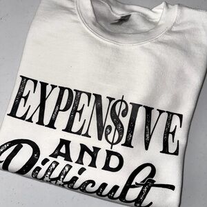Gildan White Sweatshirt with Black Graphic Pressed by Seller